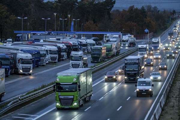 Rest area Ohligser Heide West, on the A3 motorway, direction Cologne, near Solingen, full truck