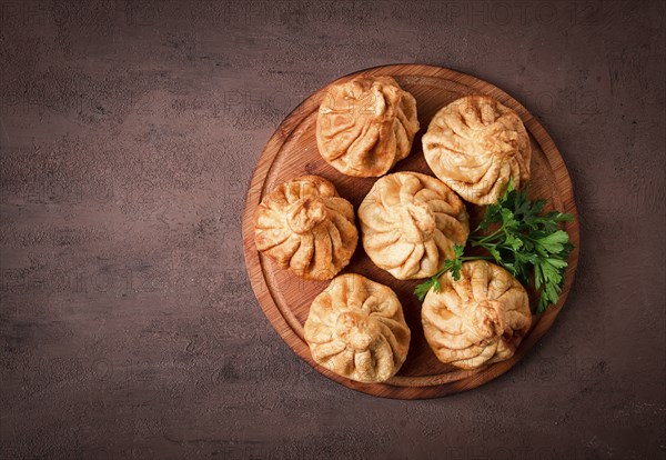 Deep-fried khinkali, khinkali with meat, traditional Georgian dish, no people