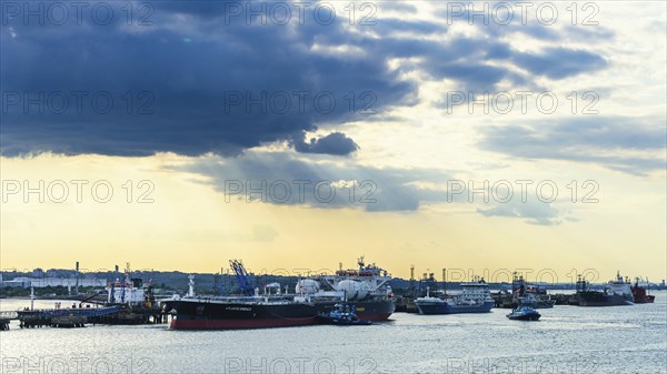 Gas tankers and refinery Esso Oil Terminal, Southampton, Hampshire, England, United Kingdom, Europe
