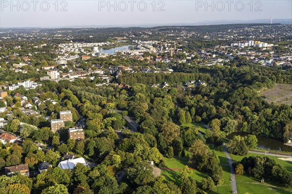 View over the south-east of Dortmund, foothills of Westfalenpark, across Hoetger Park to Lake