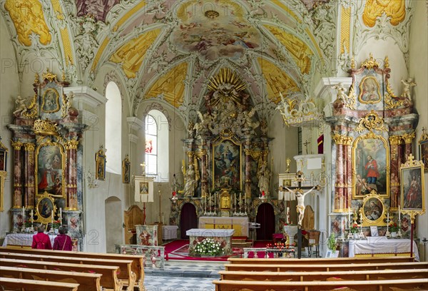 Baroque Roman Catholic parish church of St Nicholas, a listed building, interior view, Obernberg am