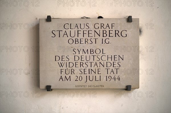 Memorial plaque in memory of Claus Graf Stauffenberg, symbol of the German resistance,