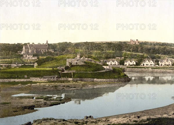 Castle and church of Bude, village on the north coast of the county of Cornwall near the border