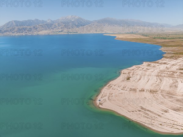 Aerial view, erosion landscape on the Naryn River, Toktogul Reservoir, Kyrgyzstan, Asia