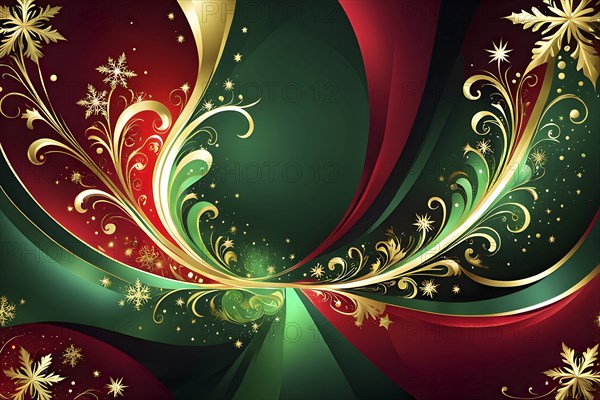 Abstract wallpaper illustration of Christmas symbols for gift cards, swirling shapes and lines, in