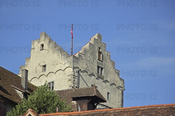 Tower with stepped gable of the castle built 7th century, Meersburg, Obersee, Lake Constance, Lake