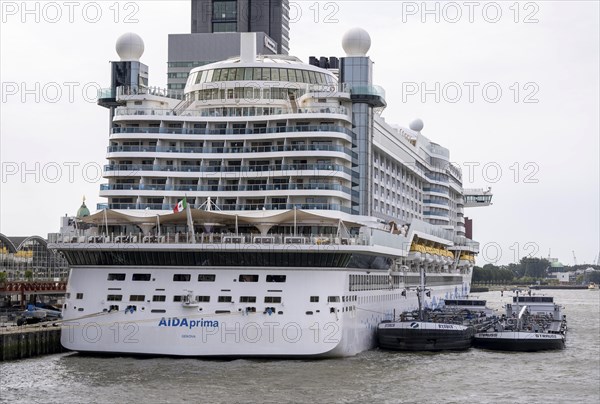 The cruise ship AIDA Prima is refuelled, moored at the Cruise Terminal Rotterdam, Netherlands