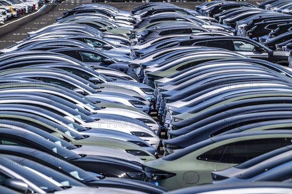 Storage area for new cars in the port of Vlissingen-Oost, vehicles are temporarily stored on over