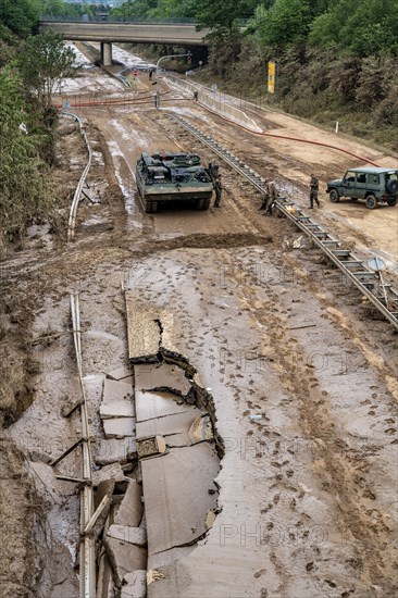 Flood on the Erft, here the federal road B265 destroyed by the water, Erftstadt, North