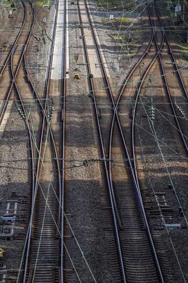 Tracks in front of Essen Central Station, 7 parallel railway lines, North Rhine-Westphalia,