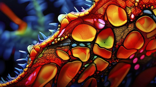 Nano material inspired by gecko feet with intricate patterns and vibrant colors representing