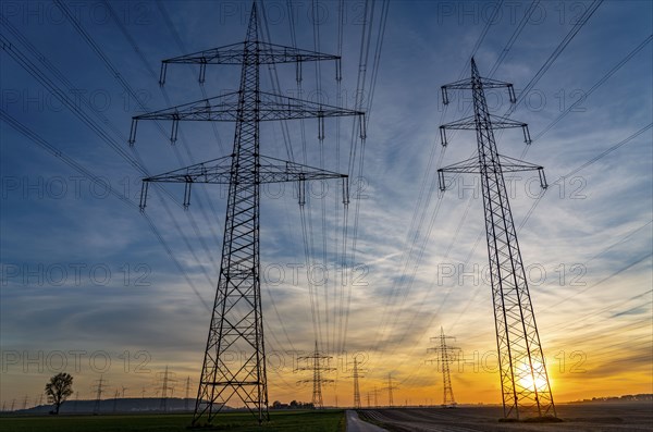 Extra-high-voltage lines, 380 KV, power line, the electricity comes from the Rhenish lignite mining