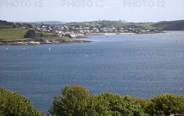 Sailing boats in River Fal estuary by St Mawes, view from Falmouth, Cornwall, England, UK