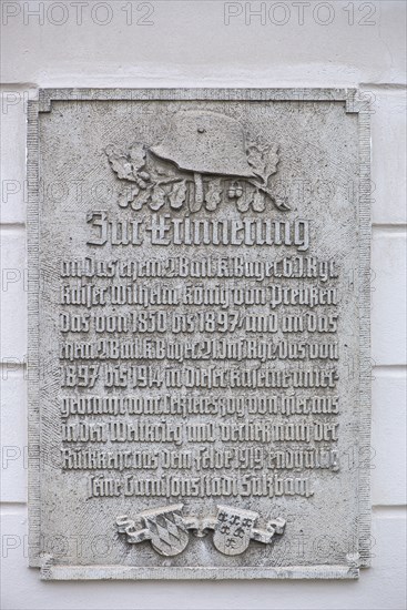 Memorial plaque to a Prussian regiment at a former barracks in the 19th century,
