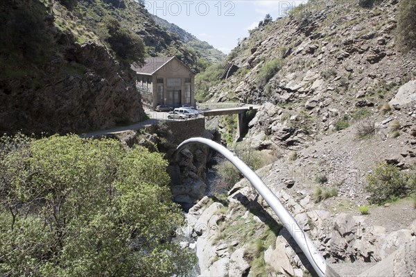 Pipeline for HEP electricity generation River Rio Poqueira gorge valley, High Alpujarras, Sierra