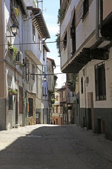 Traditional houses architecture narrow street, Garganta la Olla, La Vera, Extremadura, Spain,