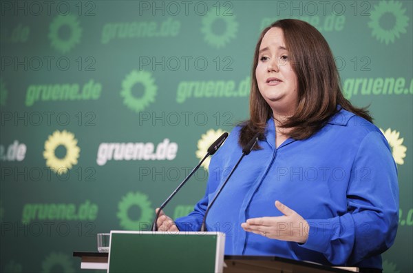 Ricarda Lang, Federal Chairwoman of Bündnis 90/Die Grünen, recorded during a press conference in