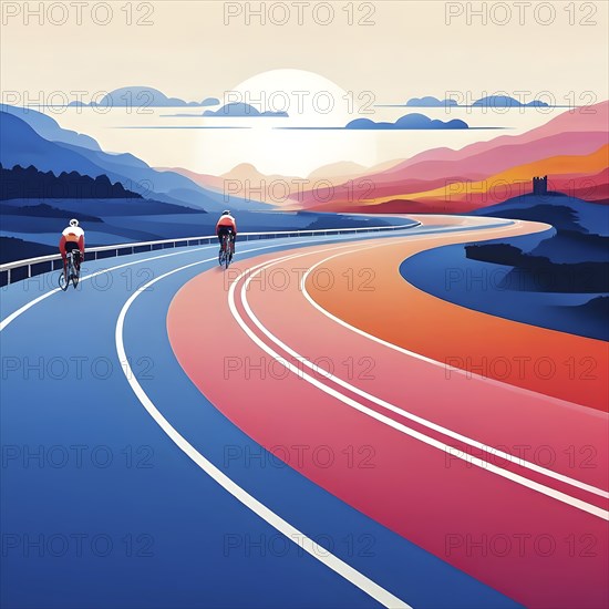 Series of vertical staggered lines suggesting the rhythm and speed of cyclists at olympic games, AI