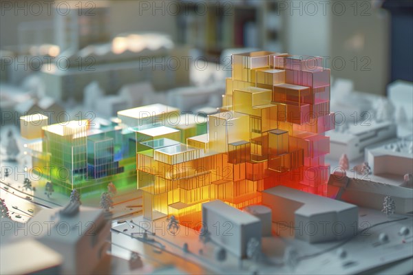 Architectural model made of plastic, illuminated, model making for architecture, design,