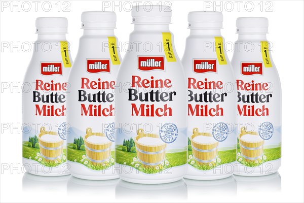 Pure buttermilk from the company Theo Müller cropped in front of a white background