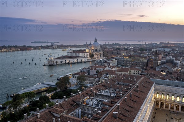 Evening atmosphere, Basilica di Santa Maria della Salute and St Mark's Square, view from the