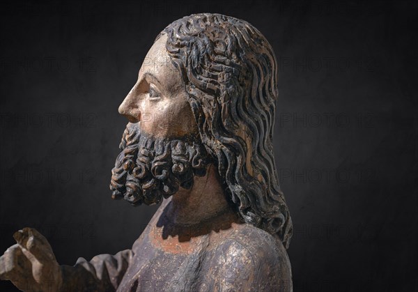 Head of Jesus, around 1470, on a dark background, only the body of Jesus remains of the palm