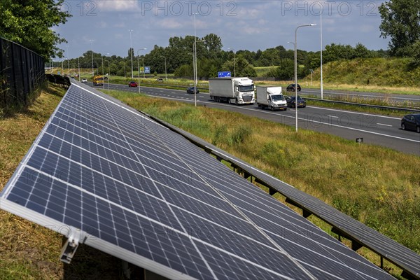 A58 motorway, photovoltaic systems were installed on the slopes to the side of the carriageway, use