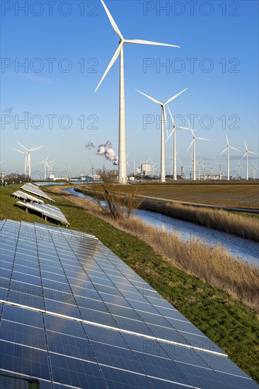Solar park on the Slaperdijk dyke near the Eemshaven, test project, 17, 000 solar modules were