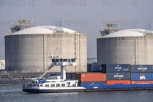 LNG import terminal tanks for liquefied natural gas in the seaport of Rotterdam, Maasvlakte,
