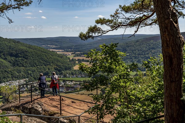 Christinenley, view into the Rur valley, landscape along the red sandstone route, in the Rureifel,