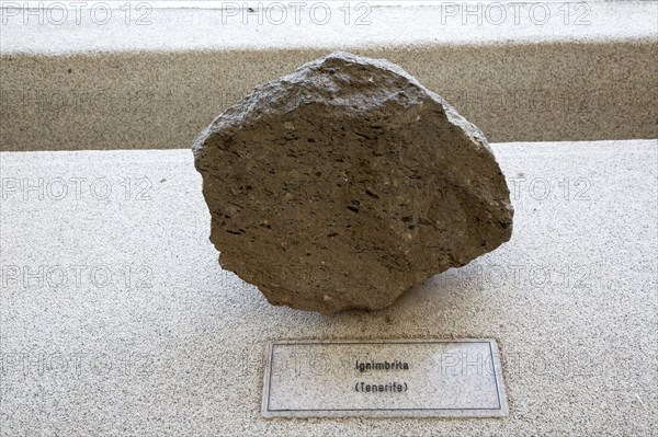 Ignimbrite rock sample geology display, Casa de los Volcanes volcanic study centre, Lanzarote,
