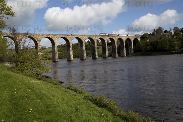 Train railway viaduct crossing River Tweed, Berwick-upon-Tweed, Northumberland, England, UK