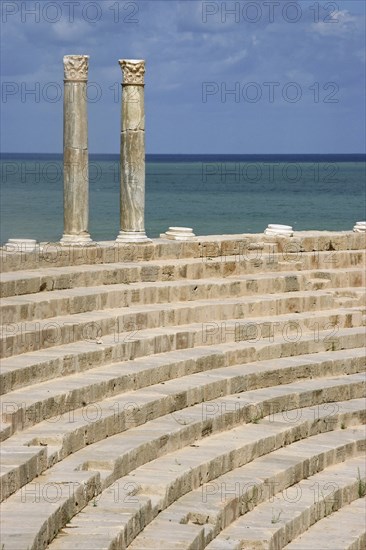 Ruins of Roman theater at Leptis Magna, Lectis Magna, Lepcis Magna in Khoms, Al Khums near Tripoli,