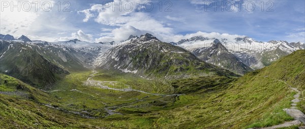 Panorama, Picturesque mountain landscape, Mountain peaks with snow and glacier Schwarzensteinkees,