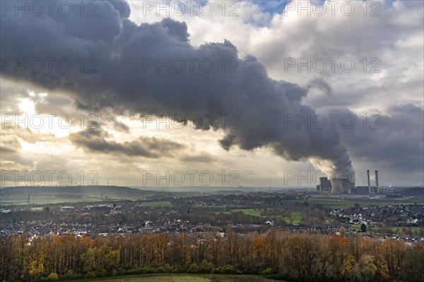 Long smoke, water vapour plume of the Weisweiler lignite-fired power plant of RWE Power AG in