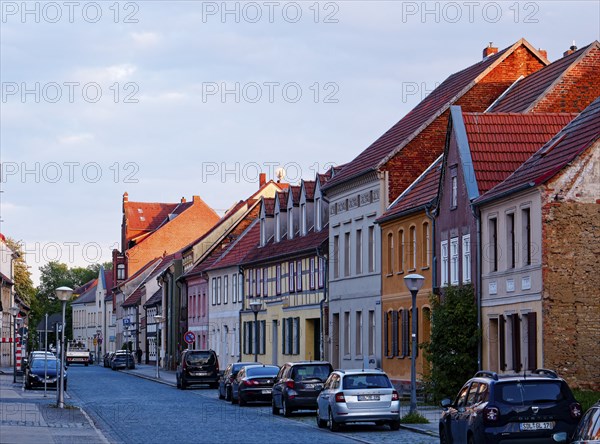Weberstraße, a cobbled street with mainly half-timbered houses in the old town centre of Stendal in
