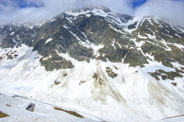 Mountain landscape and serpentine road on the Timmelsjoch, Sölden, Tyrol, Austria, Europe