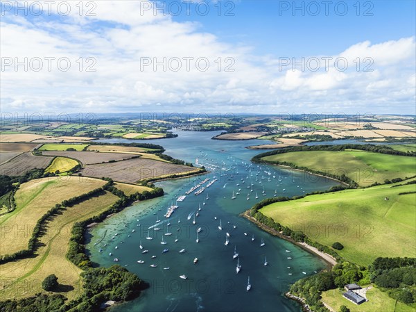 Salcombe and Mill Bay over Kingsbridge Estuary from a drone, Batson Creek, Southpool Creek, Devon,
