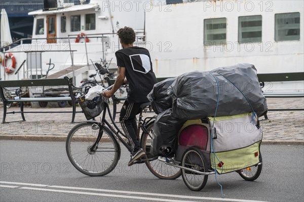 Bicycle with trailer and lots of luggage, cargo, Copenhagen, Denmark, Europe