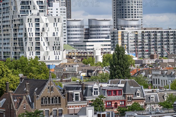 The skyline of Rotterdam, city centre, buildings around the Delftse Poort, Netherlands