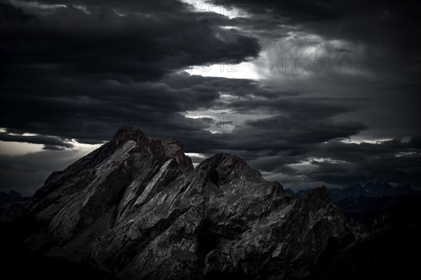 Montafon mountains with dramatic cloudy sky, Tschagguns, Rätikon, Montafon, Vorarlberg, Austria,