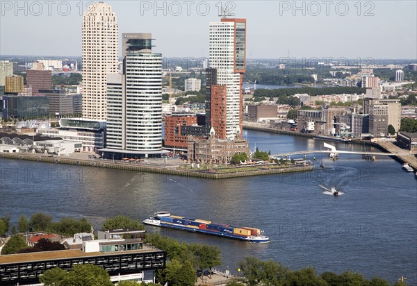 View looking over the city centre from the 185 metre tall Euromast tower, Rotterdam, Netherlands