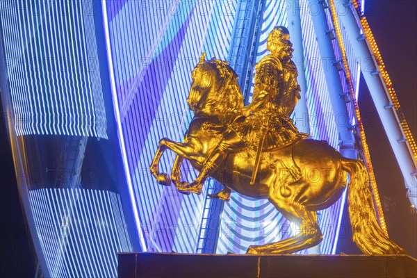 Augustus Market in Dresden. Equestrian statue of Augustus the Strong, also known as the Golden