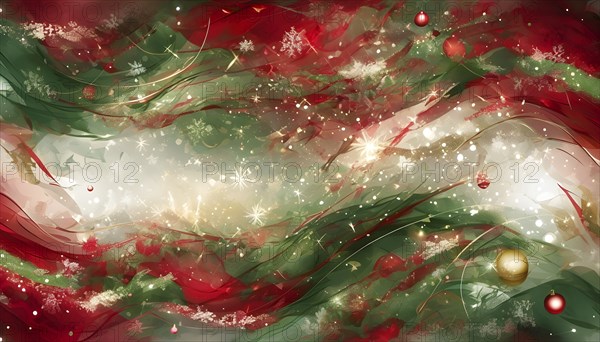 Abstract wallpaper illustration of Christmas symbols for gift cards, swirling shapes and lines, in