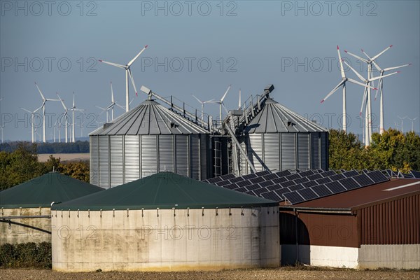 Biogas plant, agricultural business, wind farm near Lichtenau, solar plant on farm buildings,
