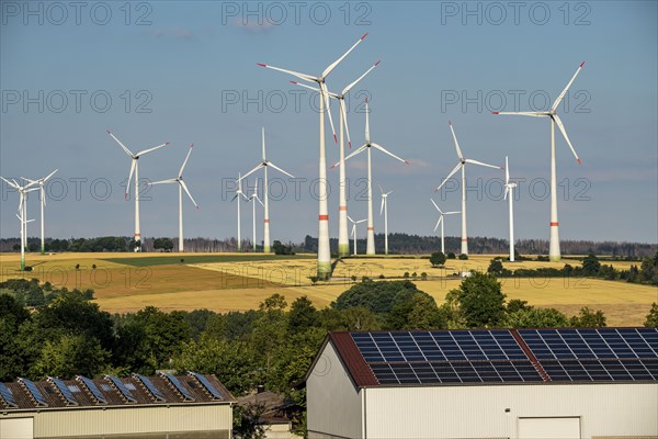 Wind farm near the East Westphalian town of Energiestadt Lichtenau, agricultural business with