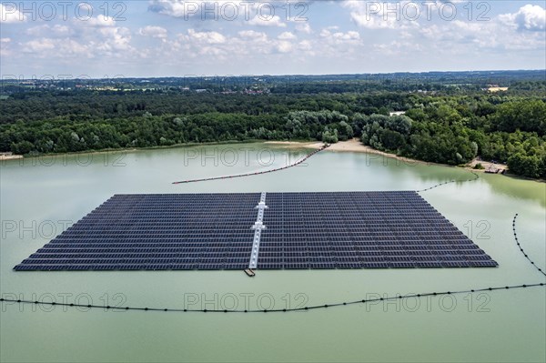 Germany's largest floating solar power plant on the Silbersee III, a quarry pond no longer used for