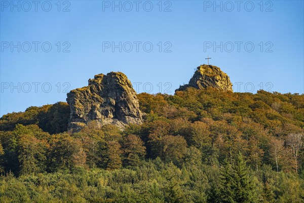 The Bruchhauser Steine, in the Hochsauerland district, rock formations with four main rocks, on the