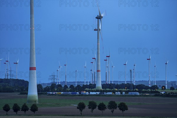 Wind farm, south of the village of Helmern, part of Bad Wünnenberg, Paderborn district, A44