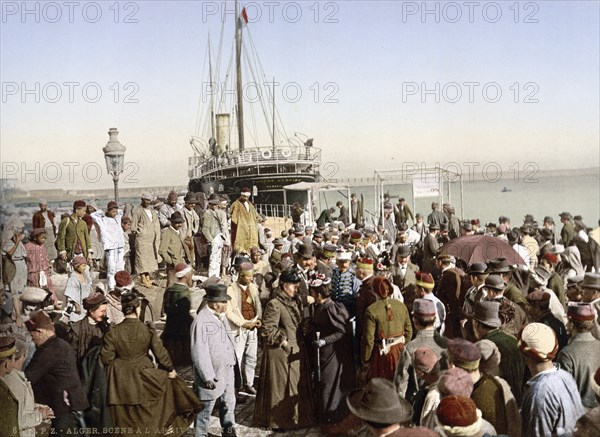 Disembarkation from a passenger ship, Algiers, Algeria, ca 1890, Historical, digitally restored